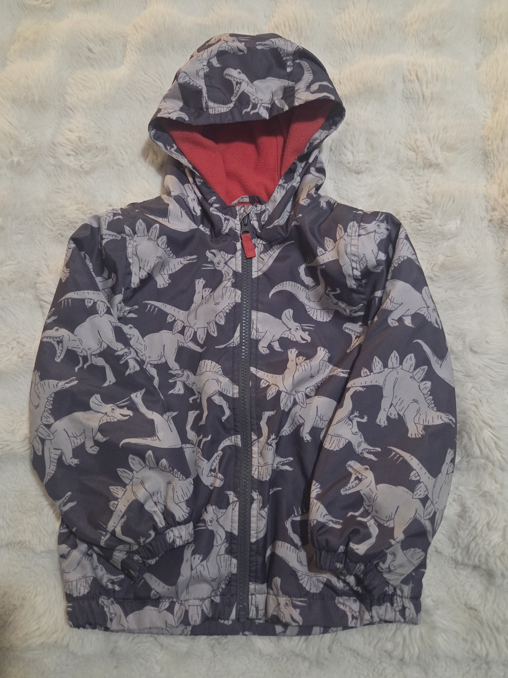 Boys 4T Carter's Hoodie Jacket with Dinosaur Print and Red Lining